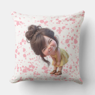 Coussin Adorable Bending Girl in Yellow Dress & Messy Bun 