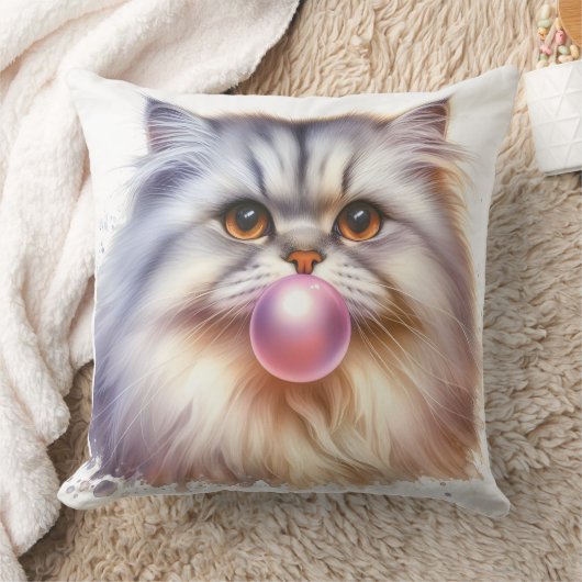 Coussin Adorable Chat à cheveux longs soufflant de bulle d (Couverture)