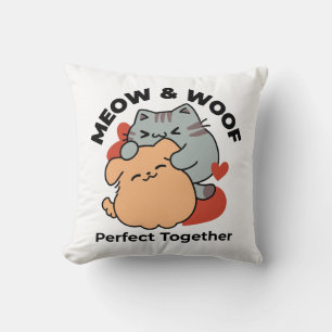Coussin Adorable chat et chien Hug - Meow & Woof Design