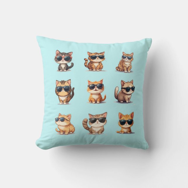 Coussin Adorable Chat Portant Des Lunettes De Soleil Sur U (Recto)