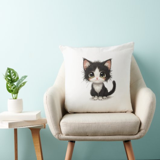 Coussin Adorable chaton chibi avec blanc et noir (Chaise)