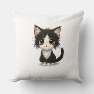 Coussin Adorable chaton chibi avec blanc et noir