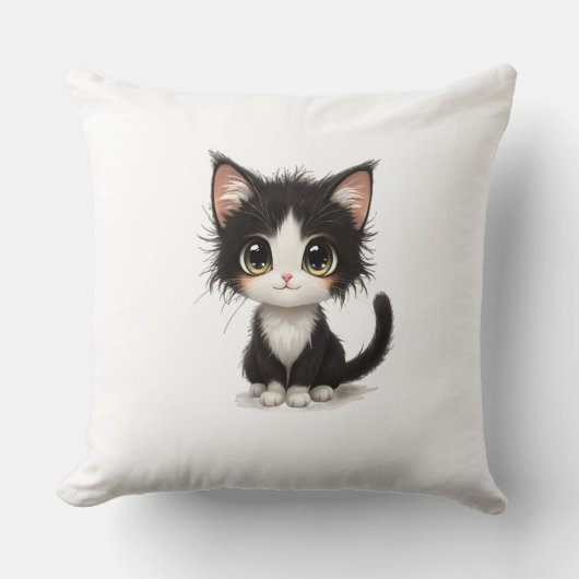 Coussin Adorable chaton chibi avec blanc et noir (Recto)