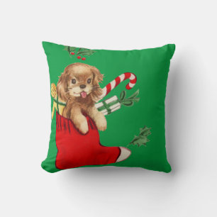 Coussin Adorable Chiot de Noël Rétro