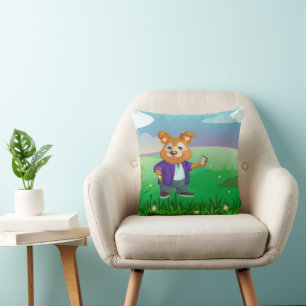 Coussin Adorable élève de chien de dessin animé en costume