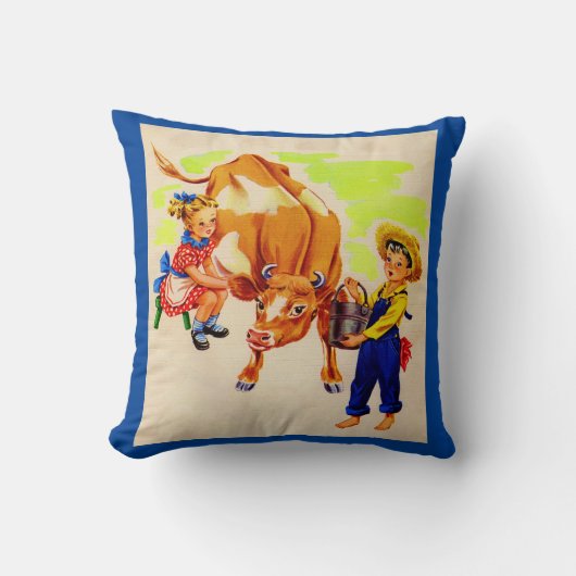 Coussin adorable enfant avec adorable vache (Recto)