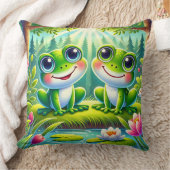 Coussin Adorable grenouilles caricaturales assis sur un ét (Couverture)