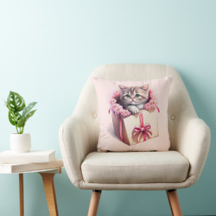 Coussin Adorable Kitten dans une boîte Cadeau d'anniversai