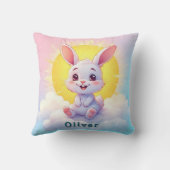Coussin Adorable lapin de dessin assis sur un nuage (Verso)