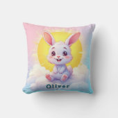 Coussin Adorable lapin de dessin assis sur un nuage (Recto)