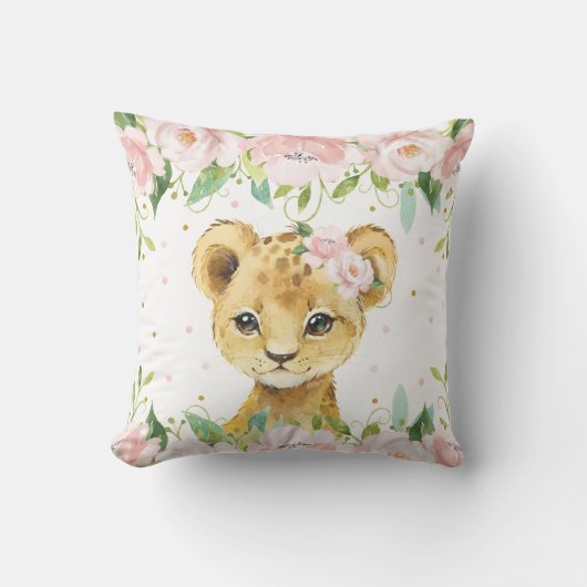 Coussin Adorable Lion Blush rose Floral Salle Enfants (Recto)