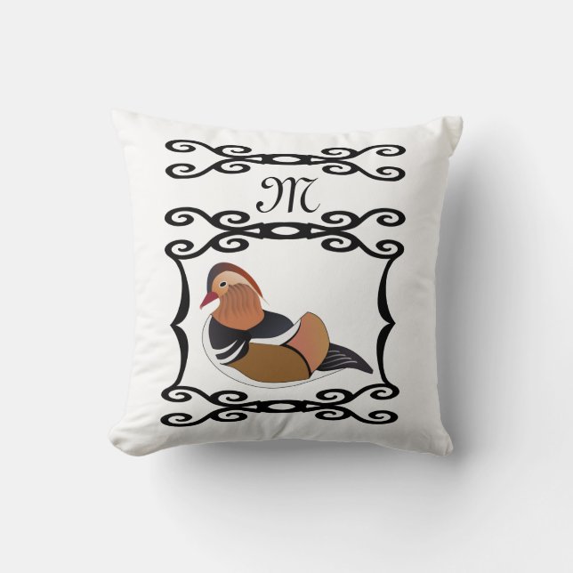 Coussin Adorable Mandarin Canard Monogramme de dessin (Recto)