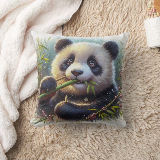 Coussin Adorable Ours De Panda Mangeant Bambou (Couverture)
