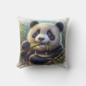 Coussin Adorable Ours De Panda Mangeant Bambou (Recto)