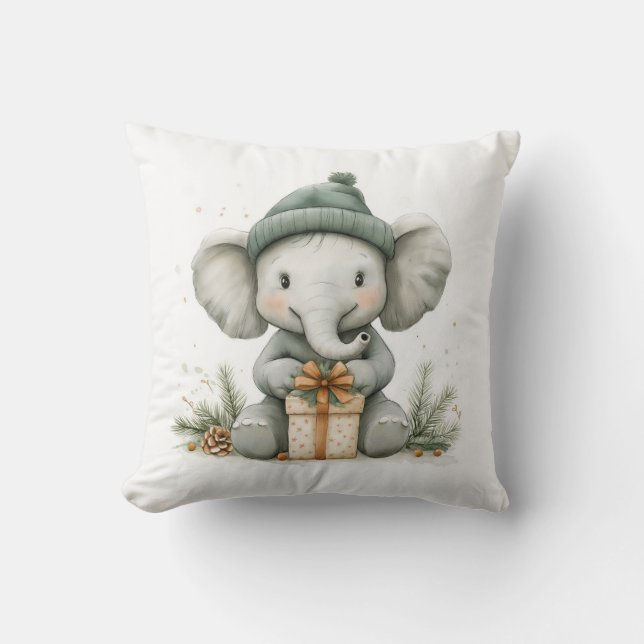 Coussin adorable série de Noël animal bébé éléphant (Recto)