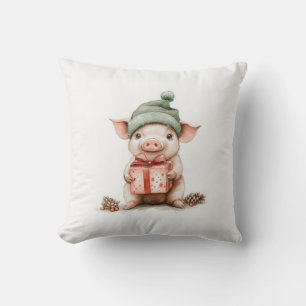 Coussin adorable série de Noël animal bébé porc en Casquet