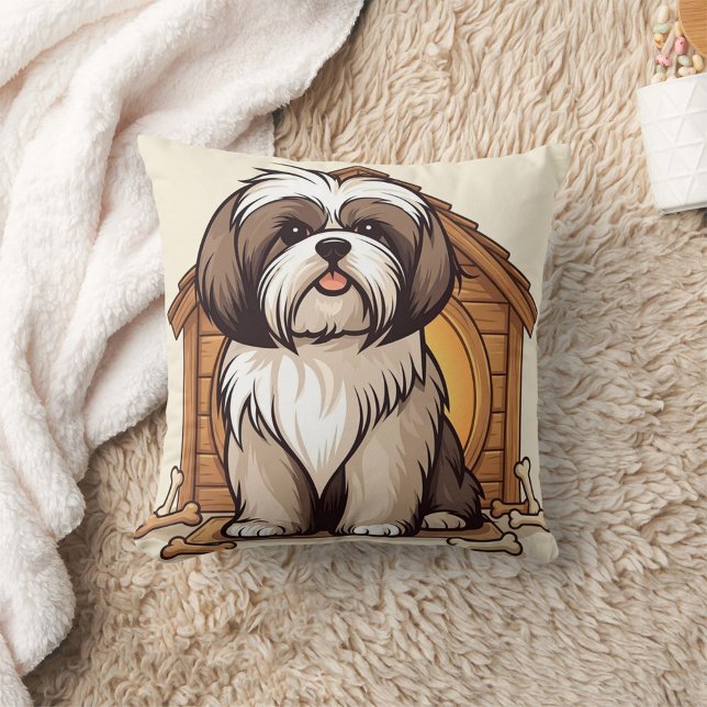 Coussin Adorable Shih Tzu Dog House Cartoon (Créateur téléchargé)