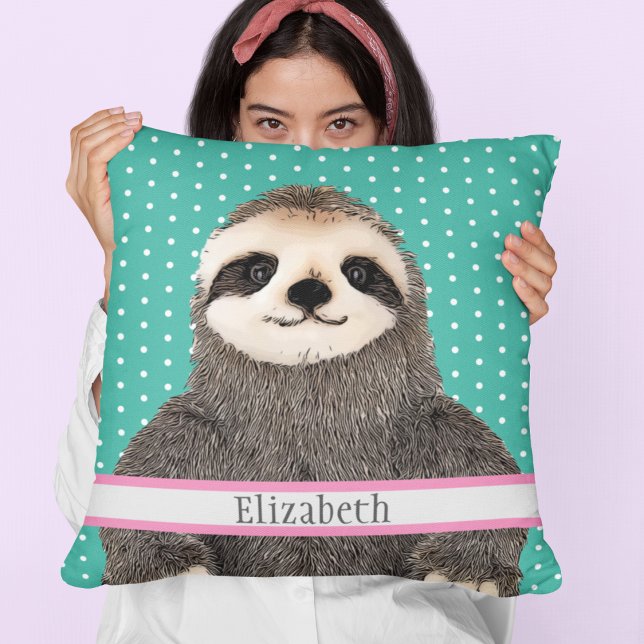 Coussin Adorable Sloth Nom Turquoise Enfants Salle Animal (Créateur téléchargé)