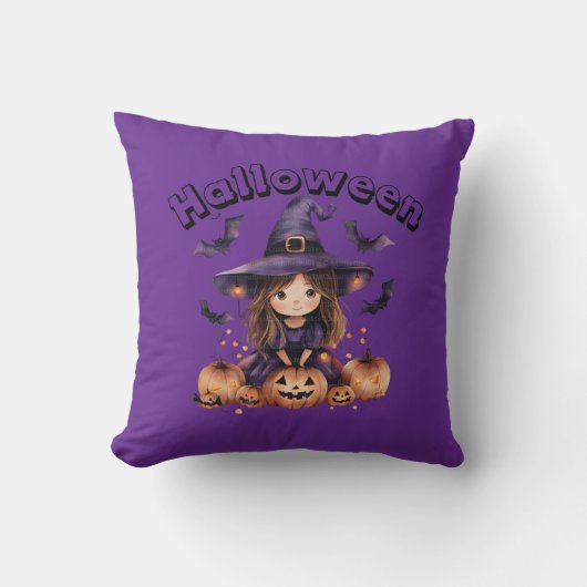 Coussin Adorable Sorcière Halloween Jeu d'oreiller (Recto)