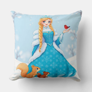 Coussin Adorable Souriante Jeune Fille de Neige