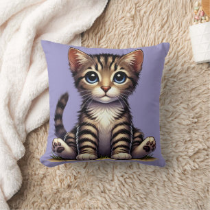 Coussin Adorable Tabby Kitten Aux Yeux Bleus