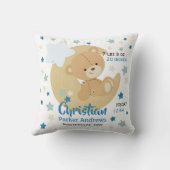 Coussin Adorable Teddy Bear Baby Boy Stats de naissance (Verso)