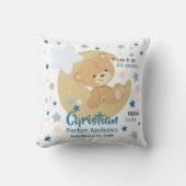 Coussin Adorable Teddy Bear Baby Boy Stats de naissance (Recto)