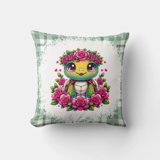 Coussin Adorable Turtle with Floral Crown