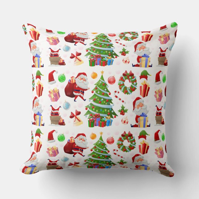 Coussin Adorables Père Noël Et Éléments De Noël (Recto)