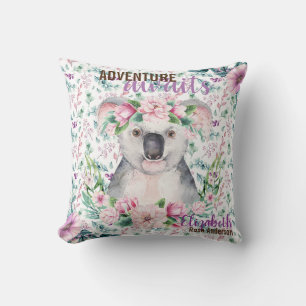 Coussin Adventure Await Baby KOALA BEAR Purple Floral