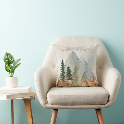 Coussin Adventure Awaits Personalized Rustic Forest Animal (Chaise)