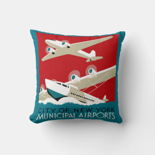 Coussin Aéroports de New York, Affiche de voyage vintage W