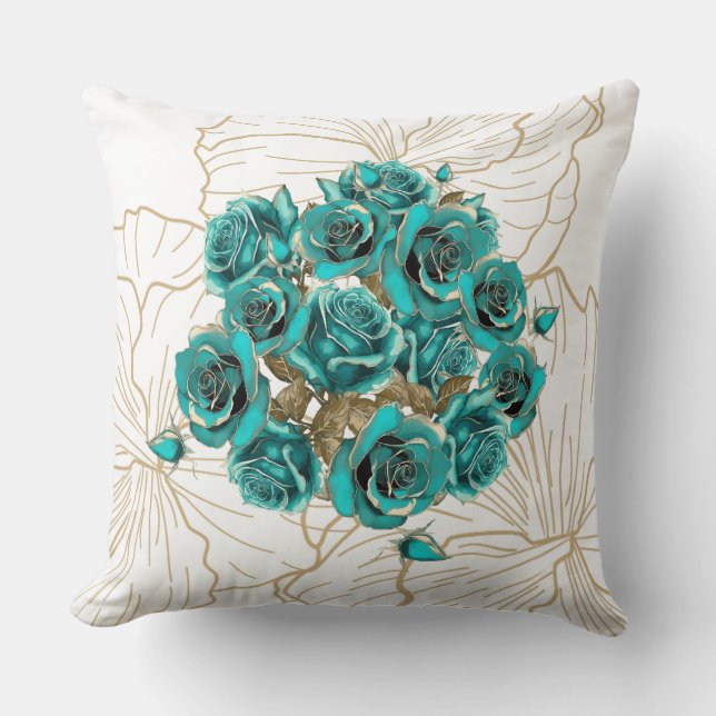 Coussin Affaire Filigrane Doré Et Sarcelle (Recto)