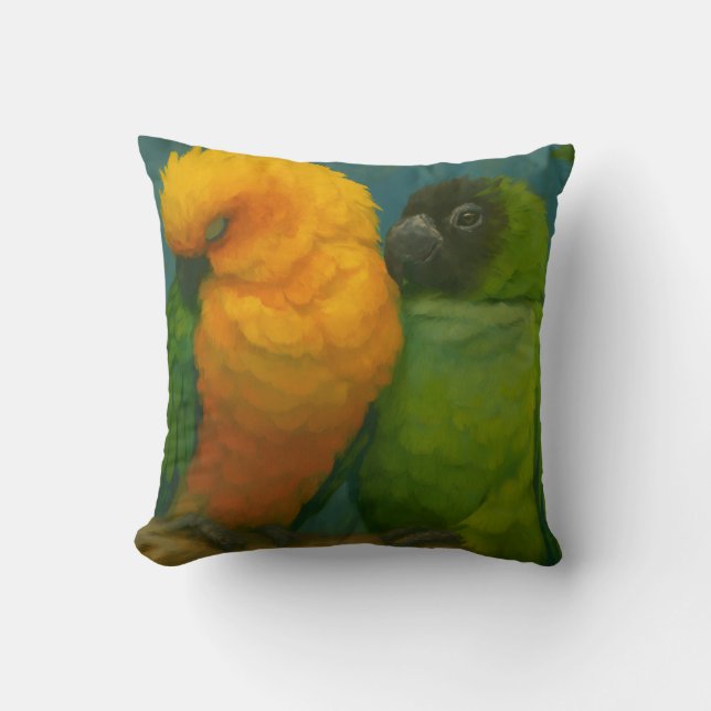 Coussin Affection tropicale - Perroquets dans la lumière f (Recto)