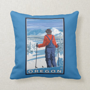 Coussin Affiche admirative de Vintage voyage de skieur