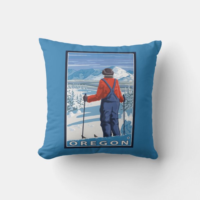 Coussin Affiche admirative de Vintage voyage de skieur (Recto)