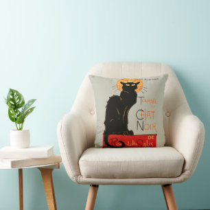 Coussin Affiche Classique Chat Noir de Steinlen en Noir