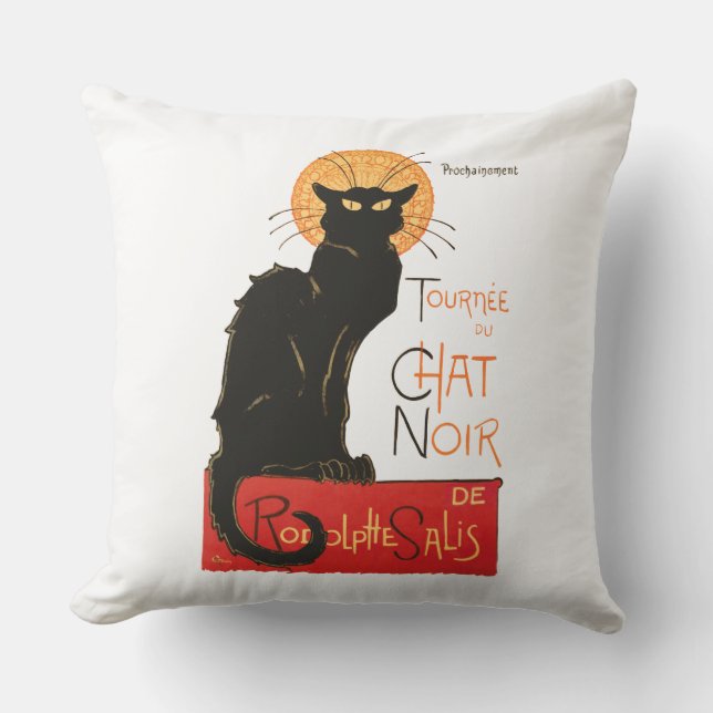 Coussin Affiche Classique Chat Noir de Steinlen en Noir (Recto)