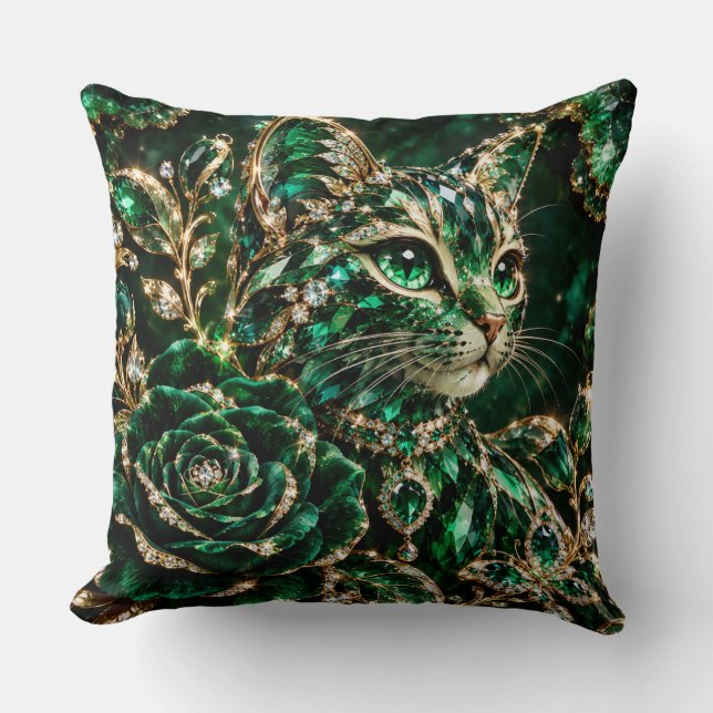 Coussin Affiche de chat bijou émeraude (Recto)