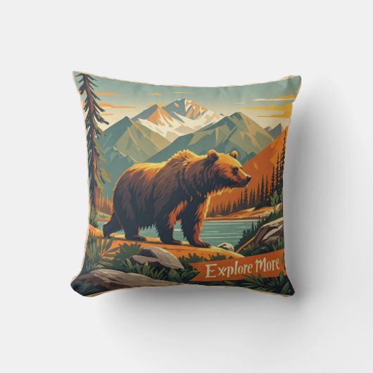 Coussin Affiche de dessin animé ours de style rétro et de (Recto)