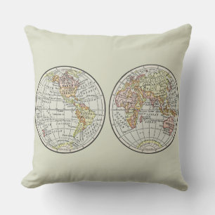 Coussin Affiche de globe de carte du monde vintage 1916 Hé