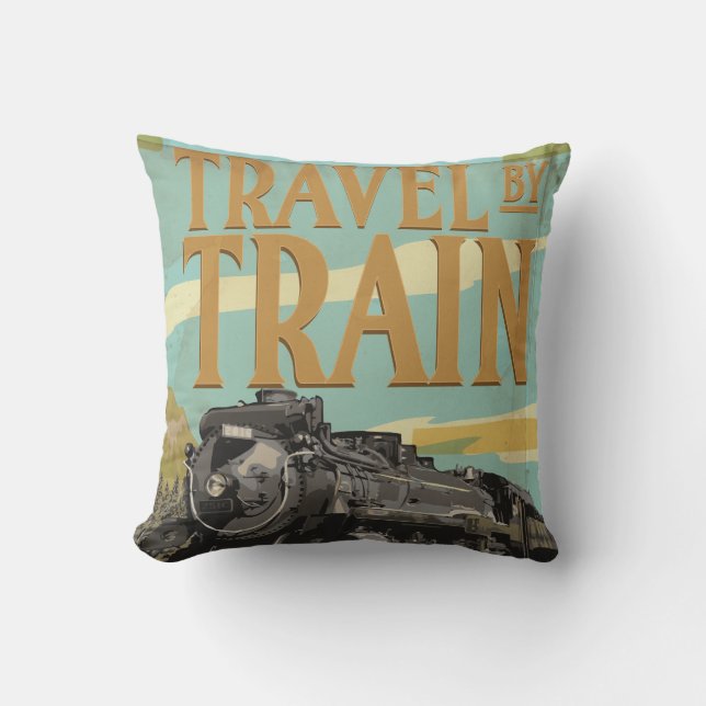 Coussin Affiche de locomotive de voyage en train (Recto)