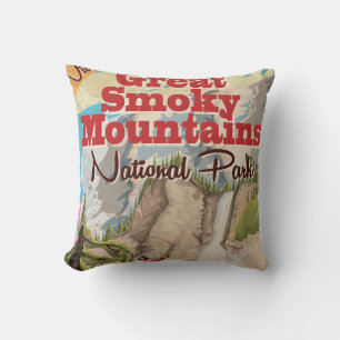 Coussin Affiche de voyage dans les Great Smoky Mountains.