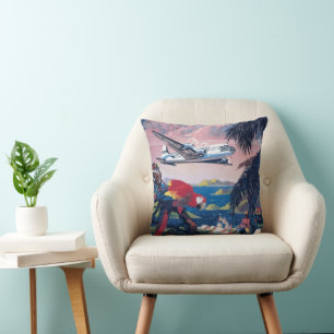 Coussin Affiche De Voyage D'Avion De Mer Survolant Les Car