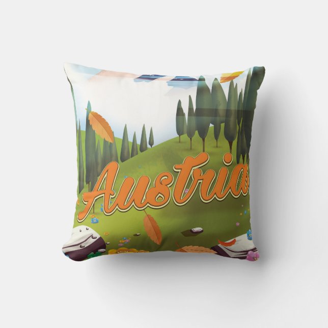 Coussin Affiche de voyage de bande dessinée autrichienne (Recto)