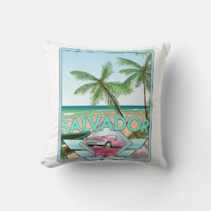 Coussin Affiche de voyage de style vintage Salvador Brésil