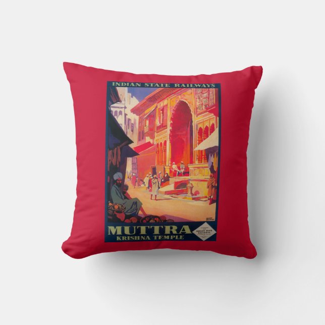 Coussin Affiche de voyage de temple de Muttra Krishna (Recto)