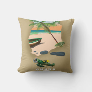 Coussin Affiche de voyage illustrée de la carte du Ghana.