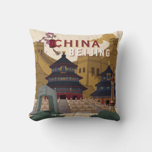 Coussin Affiche de voyage Pékin Chine Illustration Vinta