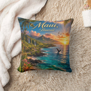 Coussin Affiche de voyage sur la côte tropicale de Maui Ha